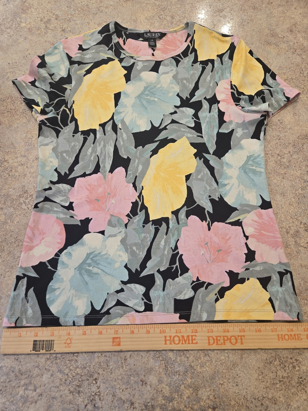 Lauren Ralph Lauren Soft Luxe Fit Floral Tee Womens L Painterly Crewneck Top - Picture 5 of 8
